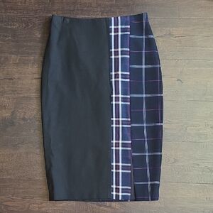Halogen Black Pencil Skirt with Plaid Side Panel